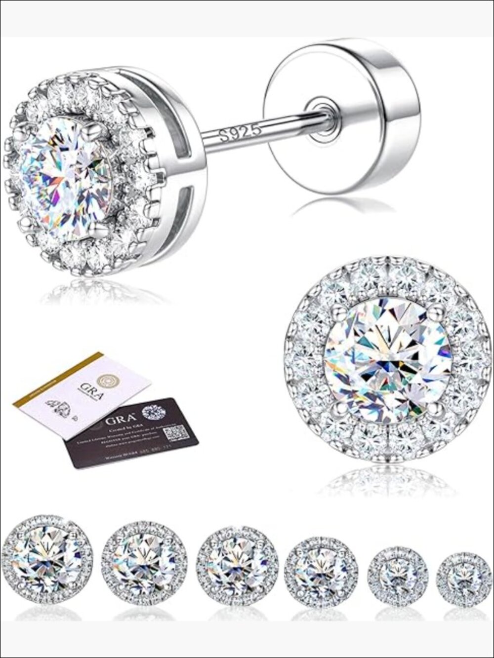 Sterling Silver Moissanite Stud Earrings with 14K White Gold Plated